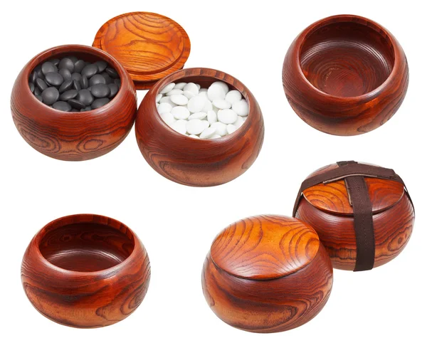 Set of wooden bowls for go game — Stock Photo, Image