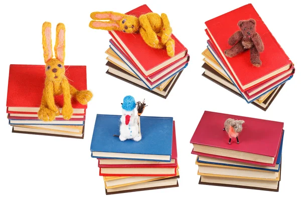 Felt soft toys on old books — Stock Photo, Image