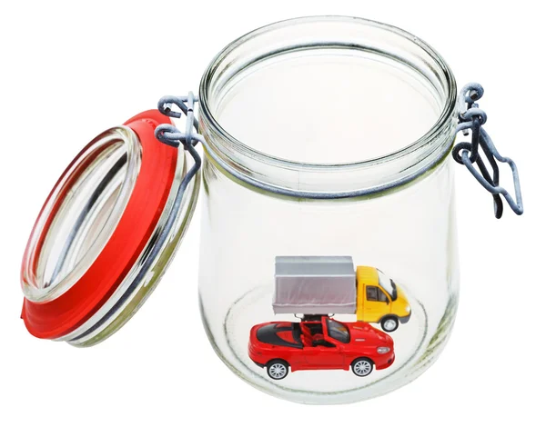 New vehicle in glass jar — Stock Photo, Image