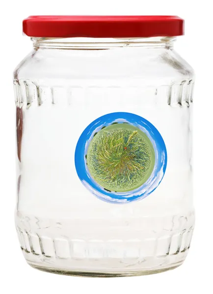 Little country planet in glass jar — Stock Photo, Image