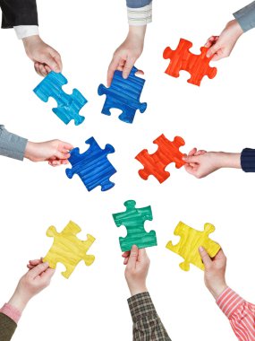 insanlar ellerinde daire puzzle parçaları