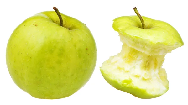 Bitten and whole granny smith apple — Stock Photo, Image