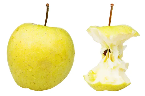 End core and whole golden delicious apple — Stock Photo, Image