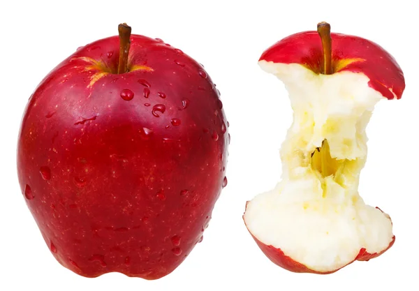 Whole red delicious apple and its core — Stock Photo, Image