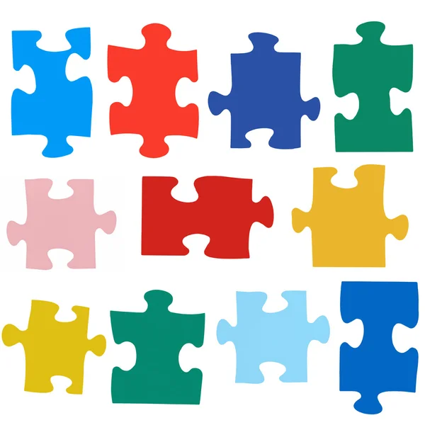 Set di pezzi di puzzle colorati diversi — Foto Stock