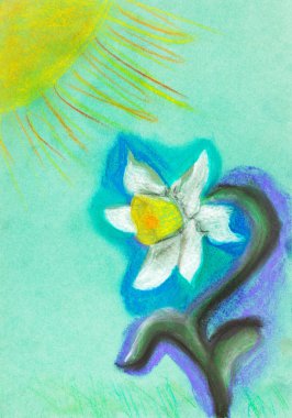 Çocuk çizim - nergis güneş altında