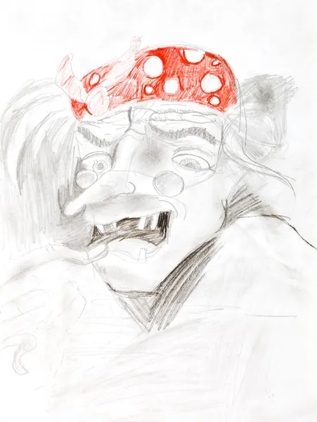 Dessin d'enfants - vieille femme au chapeau rouge — Photo