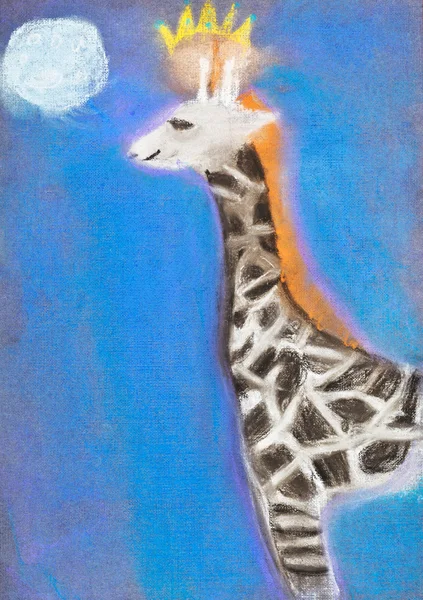 Children drawing - giraffe in blue night — Stock Photo, Image