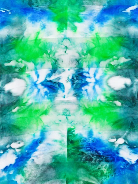 バティック シルクに抽象的な緑と青の飾り — Stock fotografie