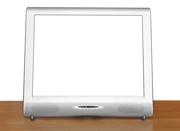 Vista frontal de la pantalla del televisor de plata en la mesa — Foto de Stock