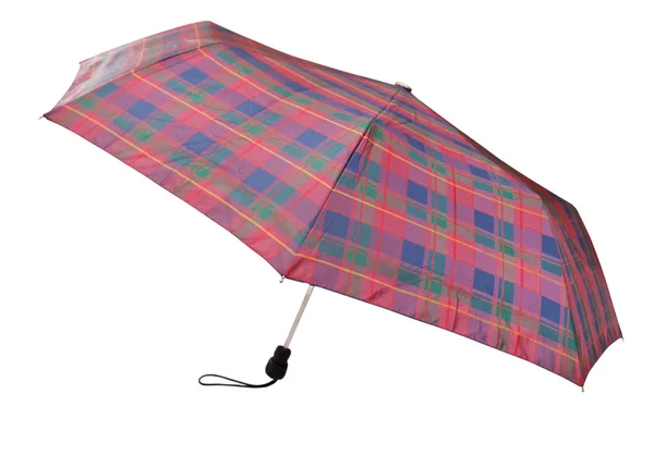 Telescopic checkered umbrella isolated on white — Stock Photo, Image