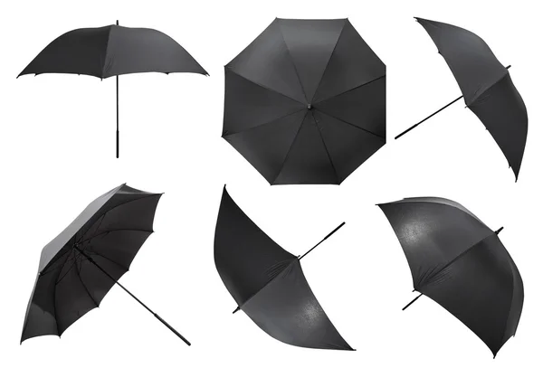 Set of open black large umbrellas — Stock Photo, Image