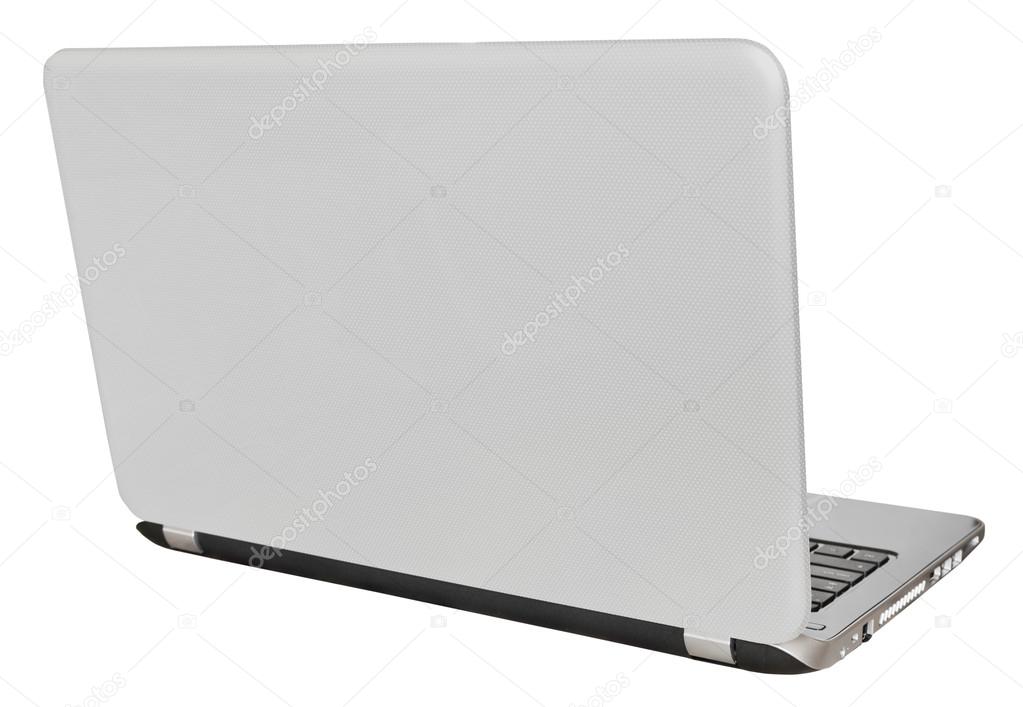 back view of open laptop display cover