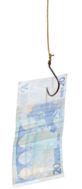 20 euro banknot ile balıkçılık cazibesine kanca üzerinde