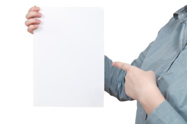 kadın eli boş kağıt noktalarında işaret parmağı