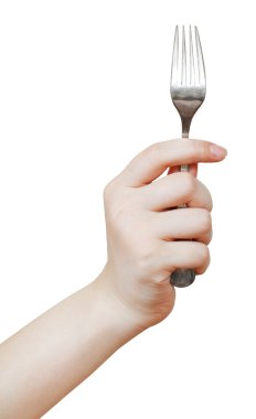 Tablo çatal üzerinde beyaz izole el