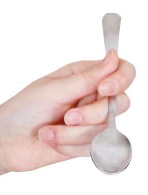 hand with teaspoon isolated on white clipart