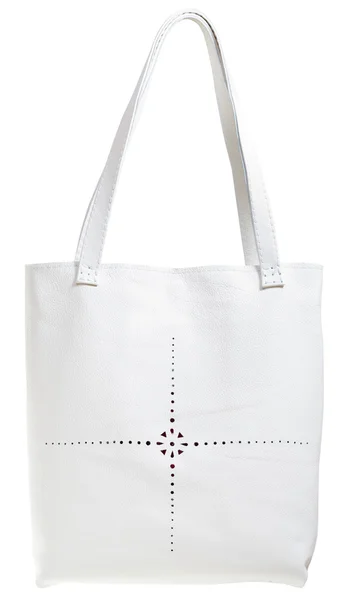 Bolsa feminina de couro branco com padrão perfurado — Fotografia de Stock