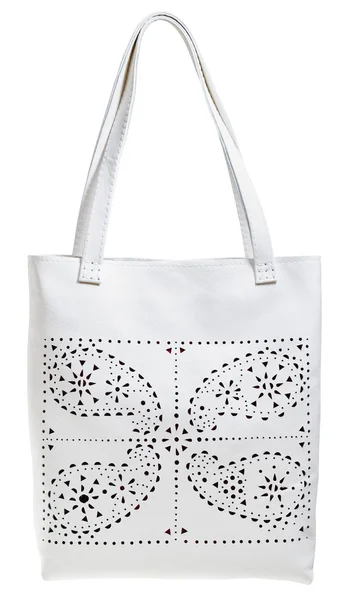 White leather handbag with perforated pattern — Stock Photo, Image