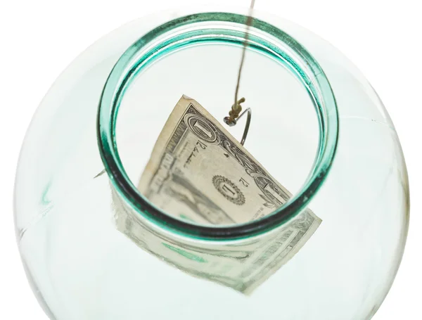 Vista dall'alto di catturare ultimo dollaro dal vaso di vetro — Foto Stock