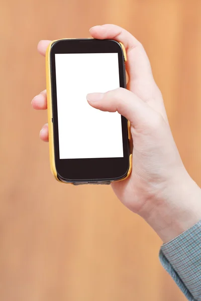 Klipp ut skärmen på mobiltelefon i handen — Stockfoto