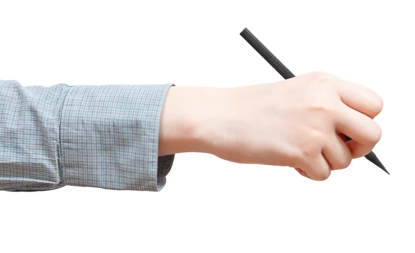 Sidovy av hand drar vid penna isolerade — Stockfoto