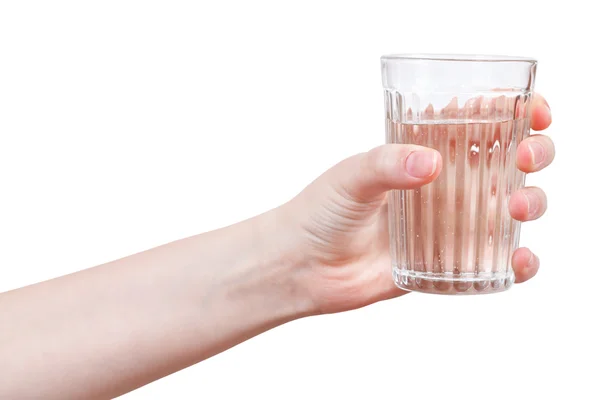 Hand holds clear water in glass isolated — Stock Photo, Image