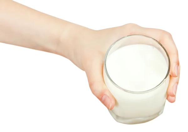 Top view of hand holding glass of milk — Stock Photo, Image