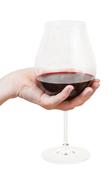 Hand holds big glass with red wine isolated — Stock Photo, Image