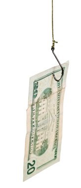 20 dolarlık banknot yem kanca ile balıkçılık