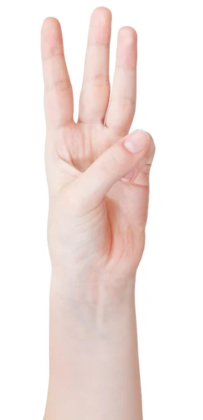 Finger zählen drei - Geste mit der Hand — Stockfoto