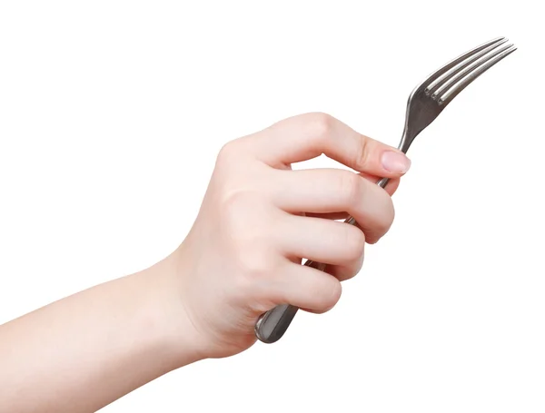 Female hand with fork isolated on white — Stock Photo, Image