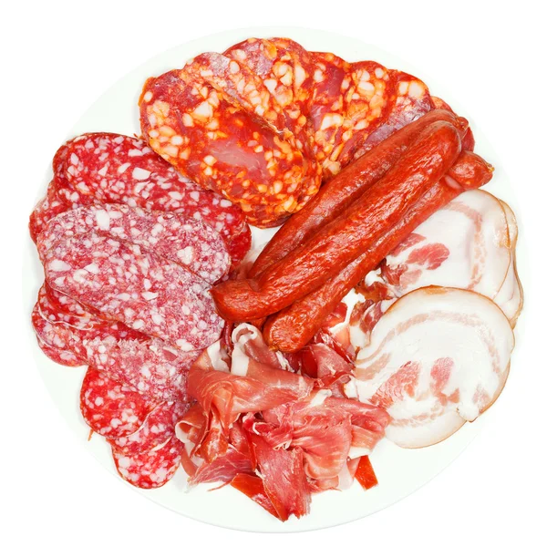 Above view of plate with various meat specialties — Stock Photo, Image