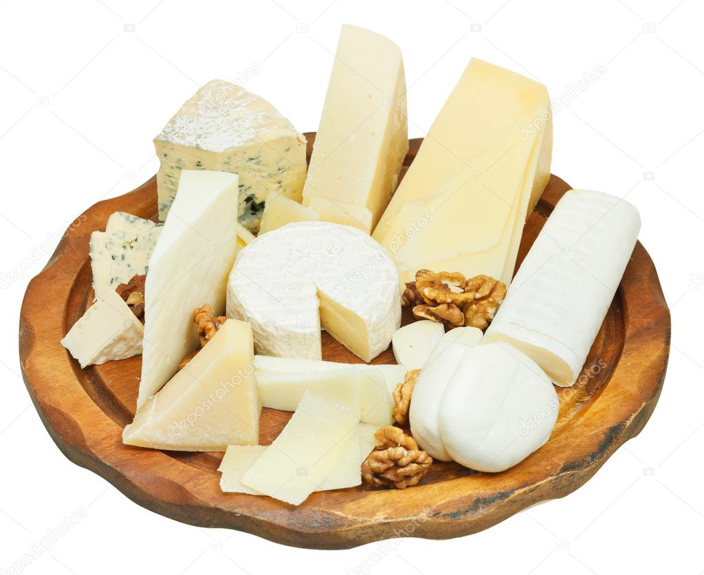 various cheeses plate isolated on white