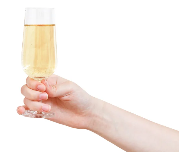 Hand holds wineglass with sparkling wine — Stock Photo, Image