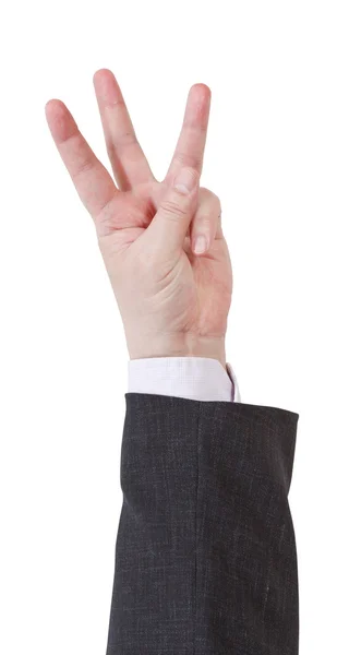 Tre fingrar att räkna - hand gest — Stockfoto