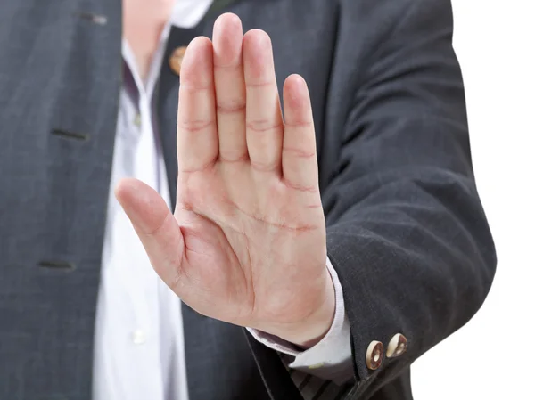 Stop sign door open palm - zakenman hand gebaar — Stockfoto