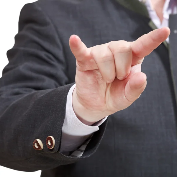 Businessman shows horns fingers sign close up — Stock Photo, Image