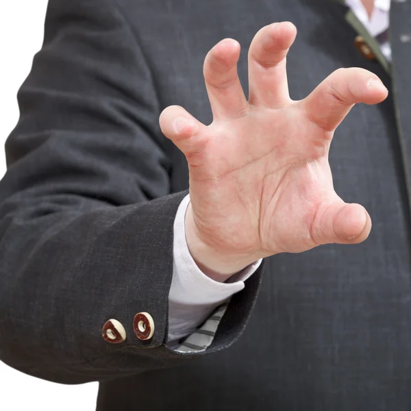 Businessman shows attacking palm close up — Stock Photo, Image