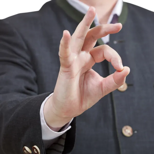 Geschäftsmann zeigt Okey-Zeichen aus nächster Nähe — Stockfoto