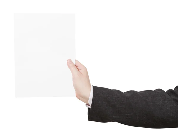 Blank sheet of paper in coach hand — Stock Photo, Image