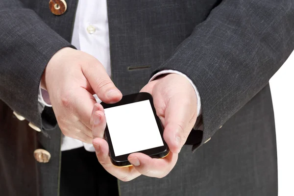 Smartphone med klipp ut skärmen i affärsman hand — Stockfoto