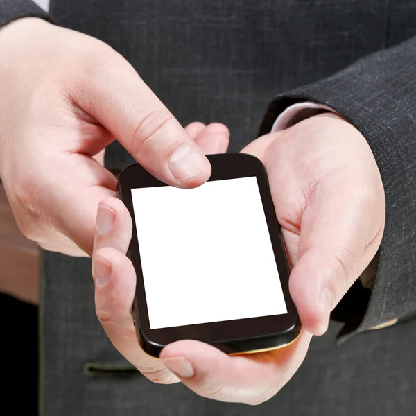 Écran de découpe de téléphone portable dans la main de l'homme d'affaires — Photo