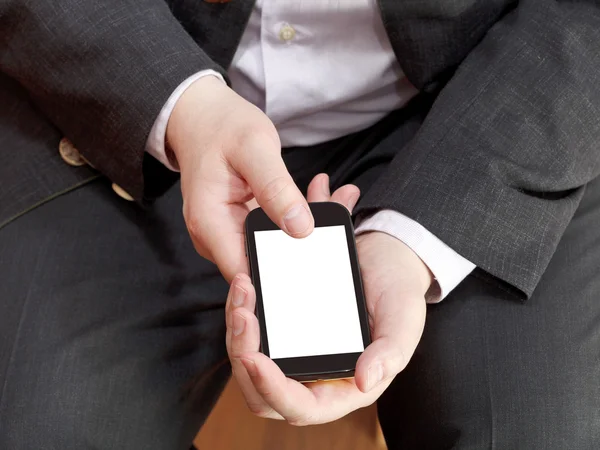 Above view of smartphone in businessman hand — Stock Photo, Image