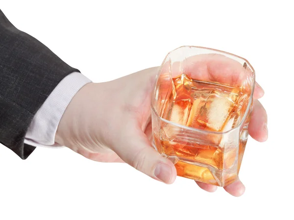 Vista superior del vaso de whisky en mano de hombre de negocios — Foto de Stock