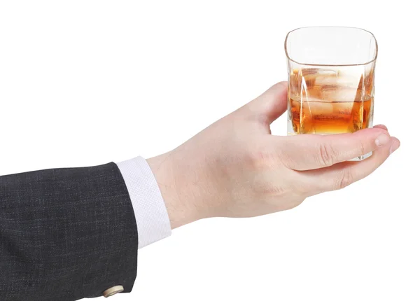 Vaso de whisky en mano de hombre de negocios — Foto de Stock