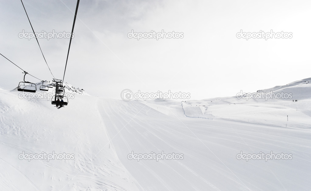 skiing tracks and ski lift in Paradiski area, France
