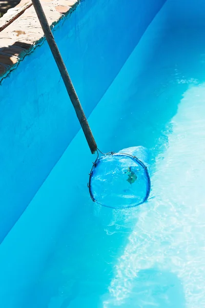 Cleaning of garden outdoor swimming pool — Stock Photo, Image