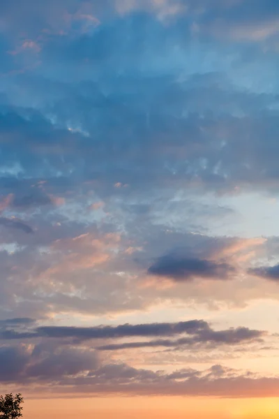 Última luz amarilla del sol en el cielo azul al atardecer —  Fotos de Stock