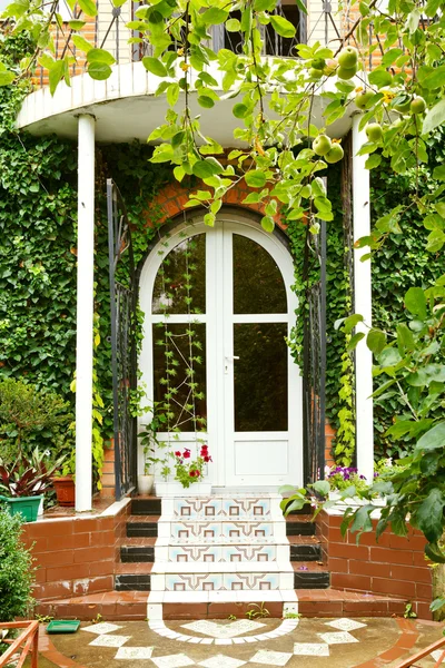 Steps, porch and door of new village house — Stock Photo, Image